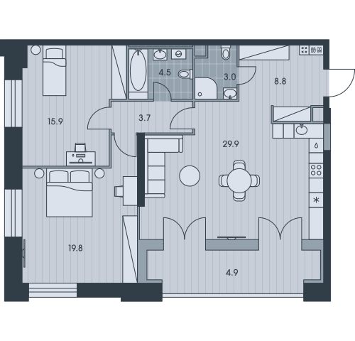 3-комнатная квартира в ЖК Urman City на 21 этаже в 1 секции. Сдача в 2 кв. 2026 г.