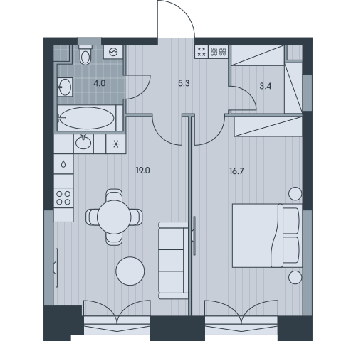 2-комнатная квартира в ЖК Urman City на 24 этаже в 1 секции. Сдача в 2 кв. 2026 г.