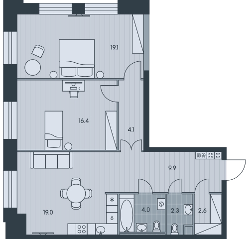 1-комнатная квартира в ЖК Urman City на 28 этаже в 1 секции. Сдача в 2 кв. 2026 г.