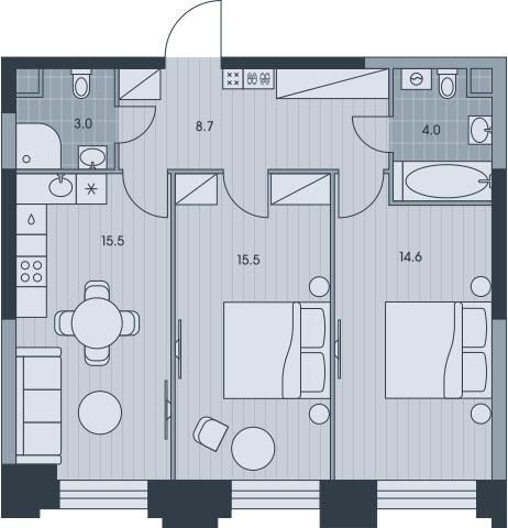 3-комнатная квартира в ЖК Urman City на 5 этаже в 1 секции. Сдача в 2 кв. 2026 г.