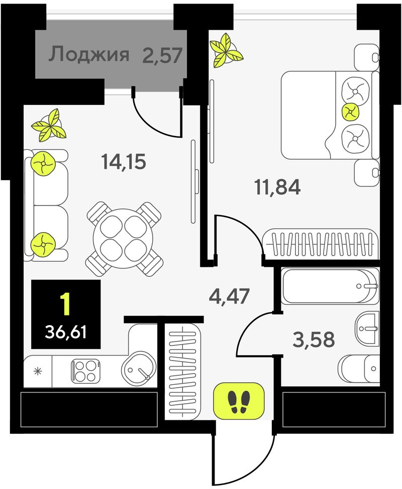 3-комнатная квартира в ЖК Urman City на 5 этаже в 1 секции. Сдача в 2 кв. 2026 г.