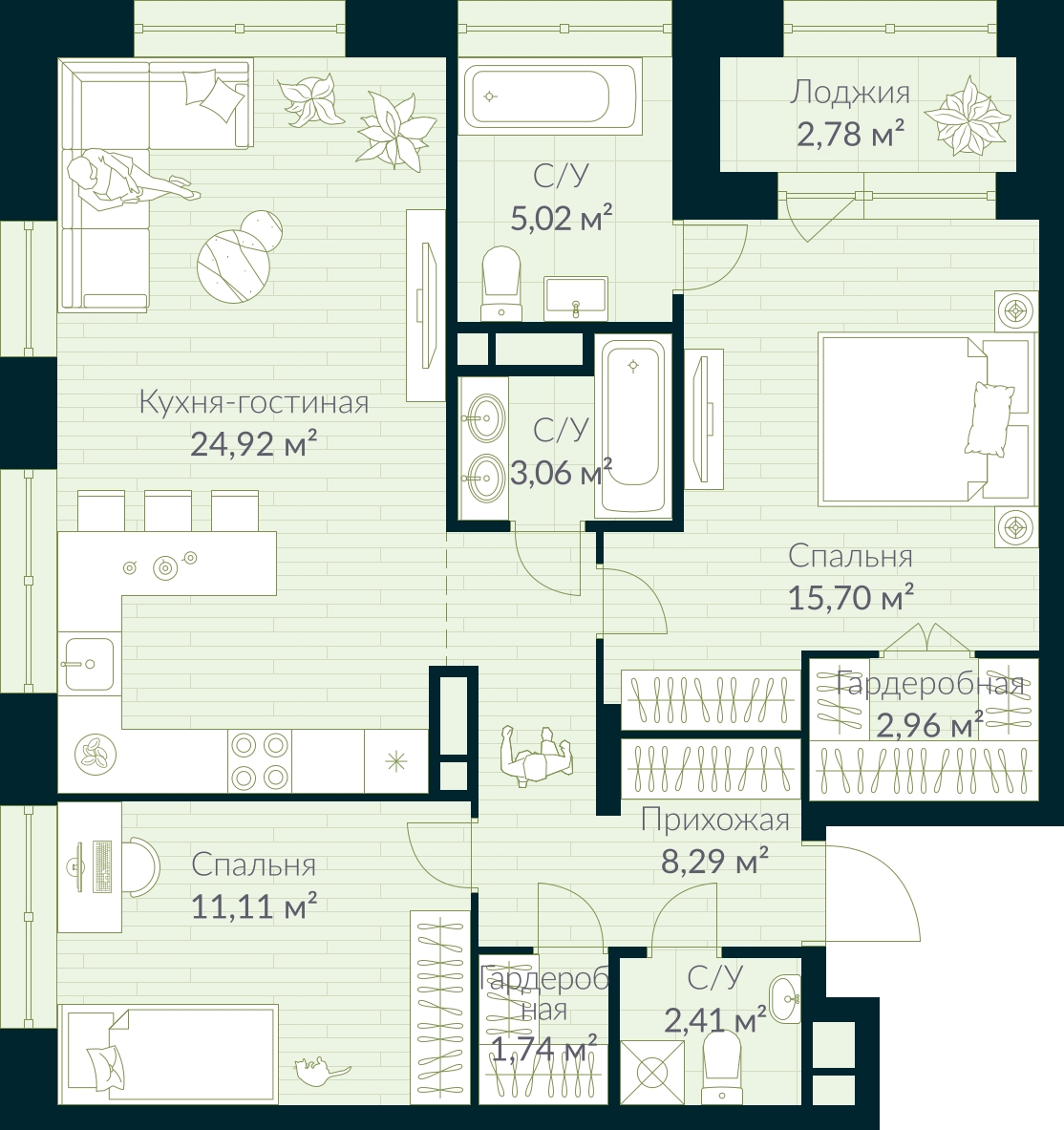 1-комнатная квартира в ЖК Дом Дау на 5 этаже в 1 секции. Сдача в 2 кв. 2027 г.