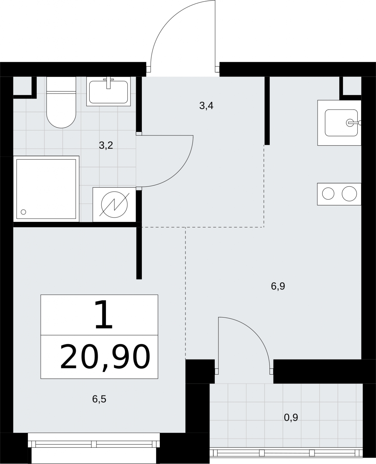 1-комнатная квартира в ЖК Дом Дау на 46 этаже в 1 секции. Сдача в 2 кв. 2027 г.