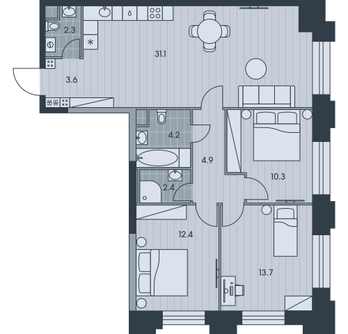 2-комнатная квартира с отделкой в ЖК Квартал Метроном на 13 этаже в 11 секции. Сдача в 3 кв. 2026 г.