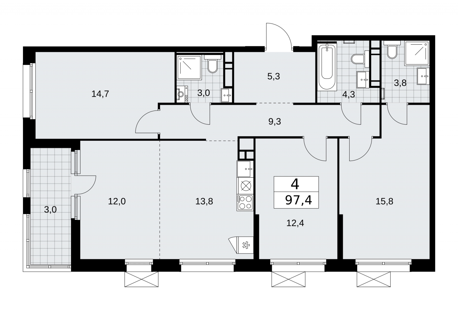 1-комнатная квартира (Студия) в ЖК Скандинавия на 5 этаже в 4 секции. Сдача в 2 кв. 2026 г.