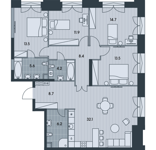2-комнатная квартира с отделкой в ЖК Аквилон ЯНИНО на 10 этаже в 1 секции. Сдача в 4 кв. 2026 г.
