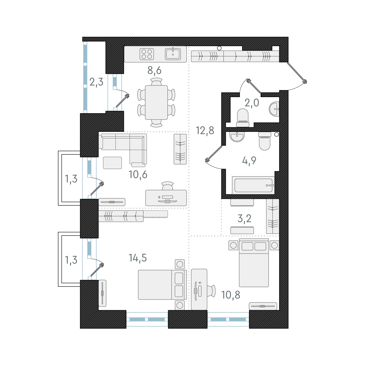 3-комнатная квартира с отделкой в ЖК Русское солнце на 5 этаже в 1 секции. Сдача в 3 кв. 2024 г.