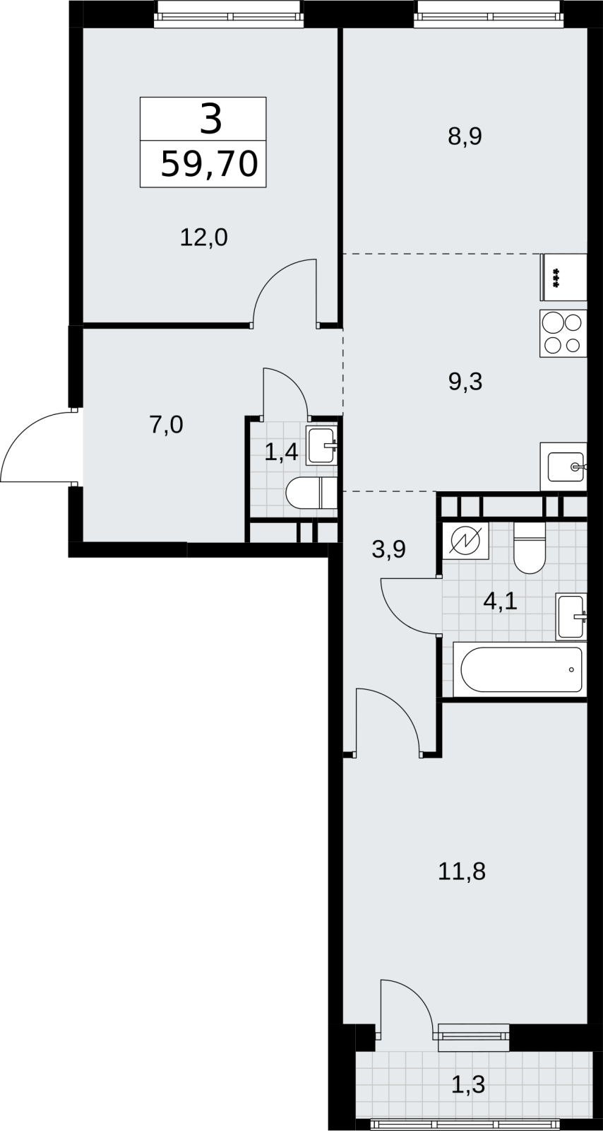 3-комнатная квартира с отделкой в ЖК Родные кварталы на 9 этаже в 4 секции. Сдача в 4 кв. 2026 г.