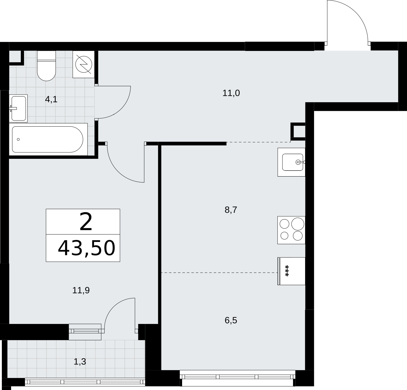 2-комнатная квартира в ЖК ERA на 9 этаже в 1 секции. Сдача в 3 кв. 2026 г.