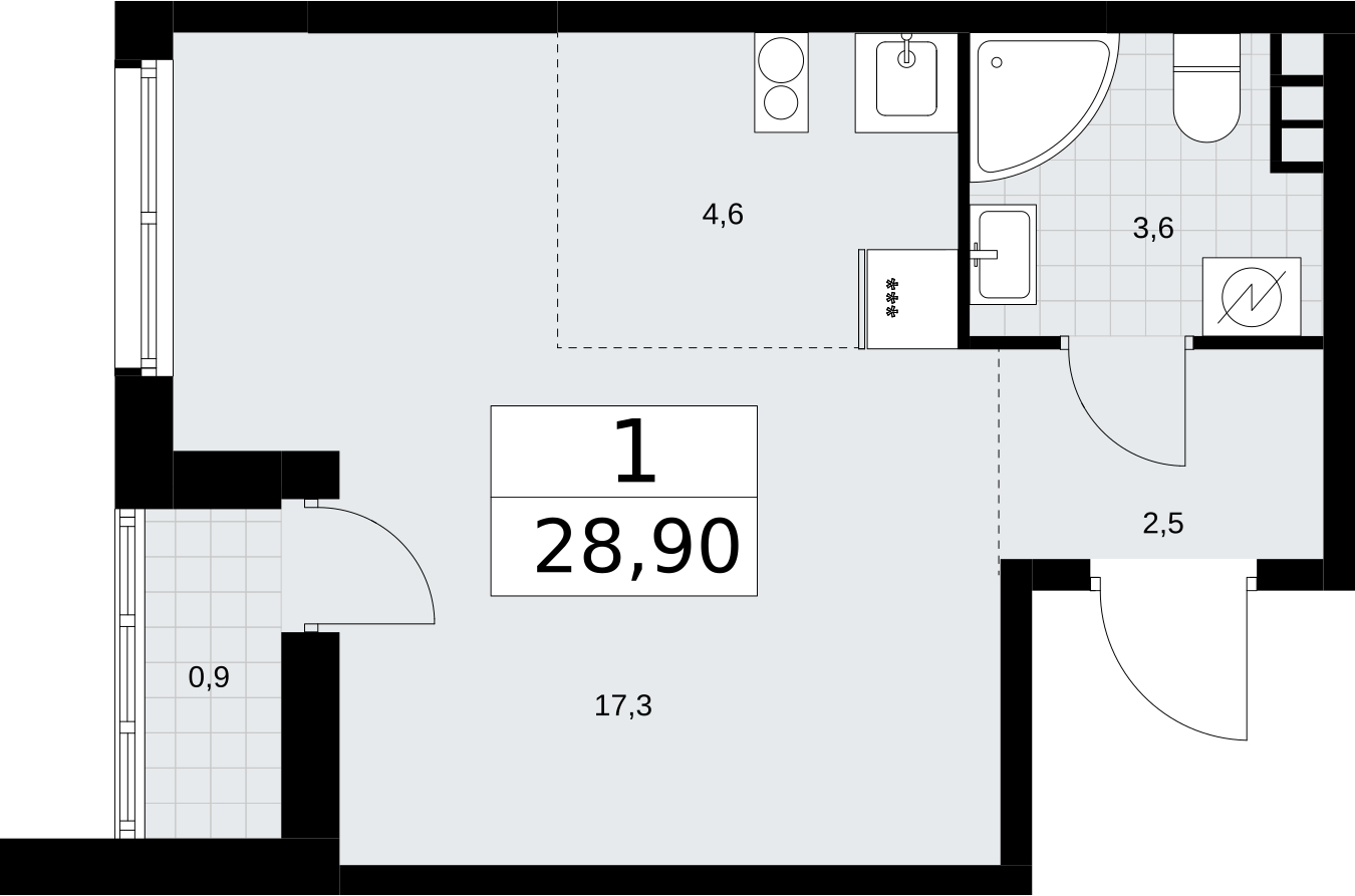 1-комнатная квартира в ЖК Родные кварталы на 9 этаже в 3 секции. Сдача в 3 кв. 2026 г.