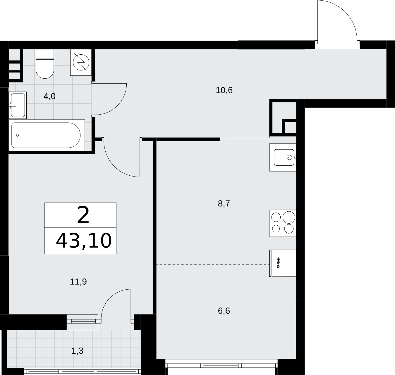 4-комнатная квартира в ЖК ERA на 6 этаже в 1 секции. Сдача в 3 кв. 2026 г.