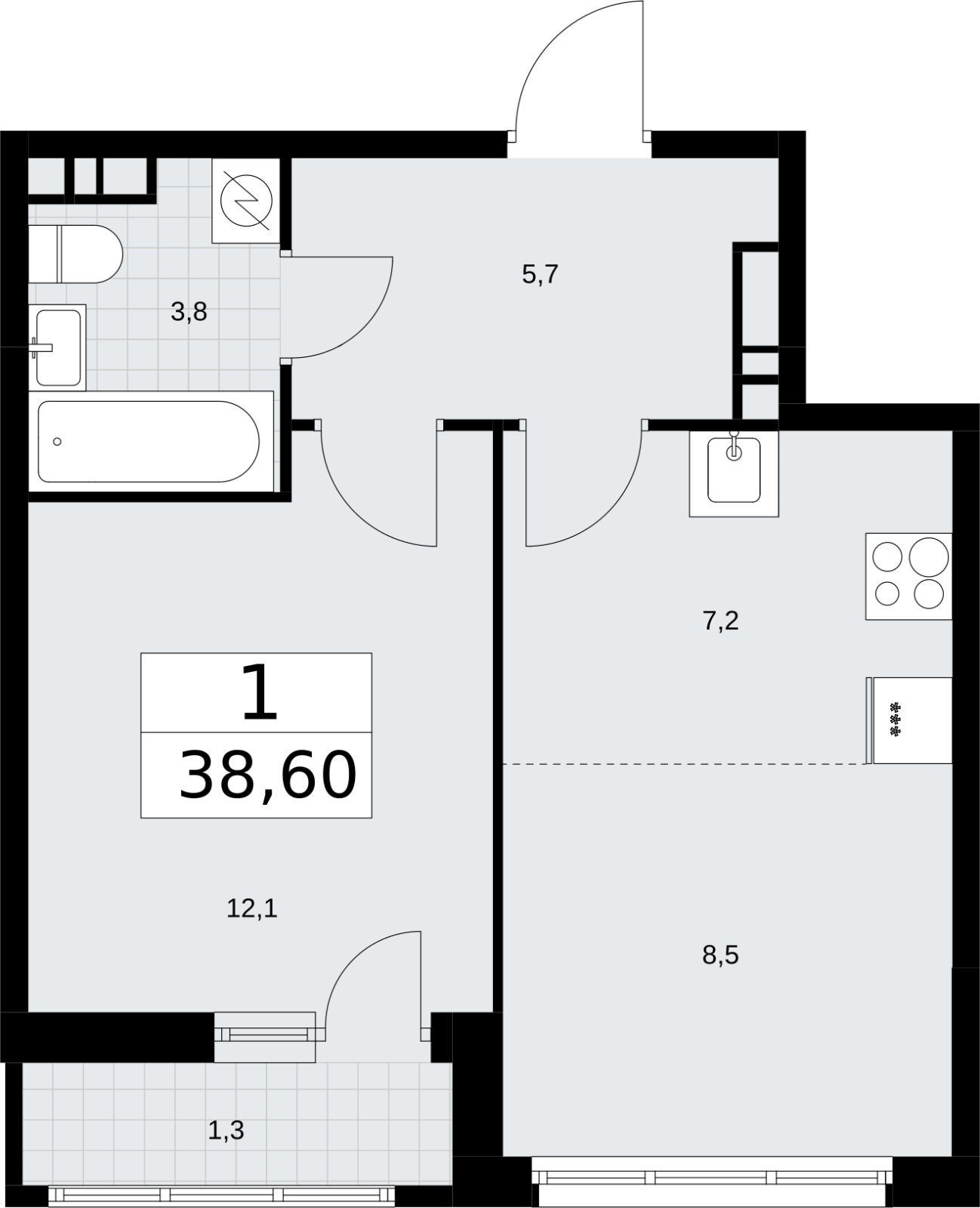 1-комнатная квартира (Студия) в ЖК Родные кварталы на 2 этаже в 3 секции. Сдача в 3 кв. 2026 г.
