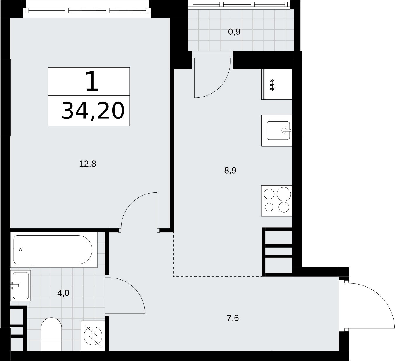 2-комнатная квартира в ЖК Родные кварталы на 4 этаже в 5 секции. Сдача в 3 кв. 2026 г.