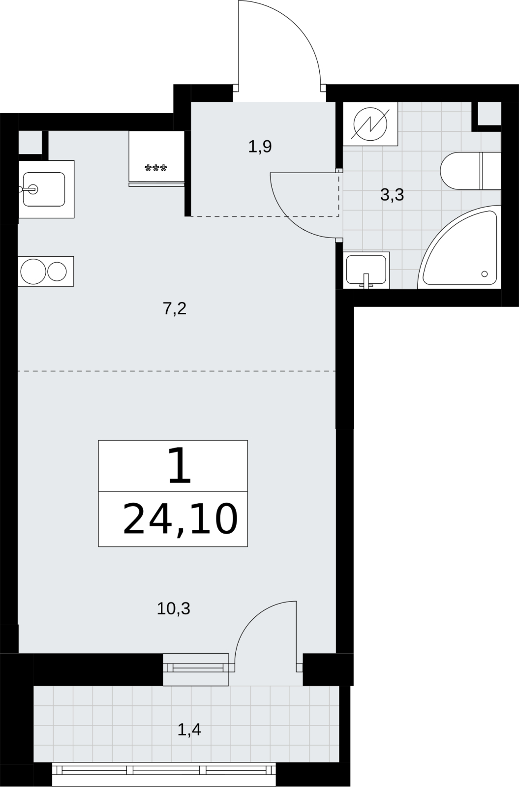 3-комнатная квартира в ЖК ERA на 14 этаже в 1 секции. Сдача в 3 кв. 2026 г.