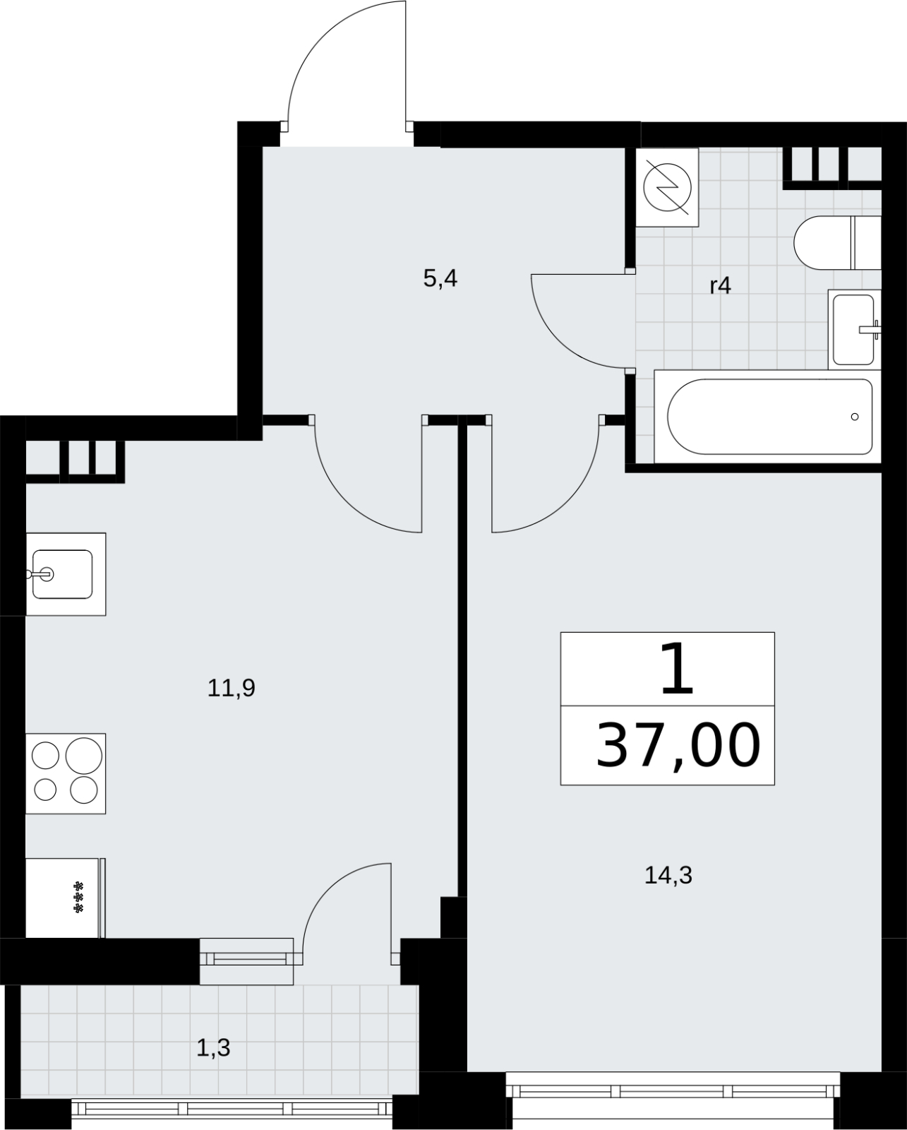 1-комнатная квартира в ЖК Родные кварталы на 6 этаже в 5 секции. Сдача в 3 кв. 2026 г.