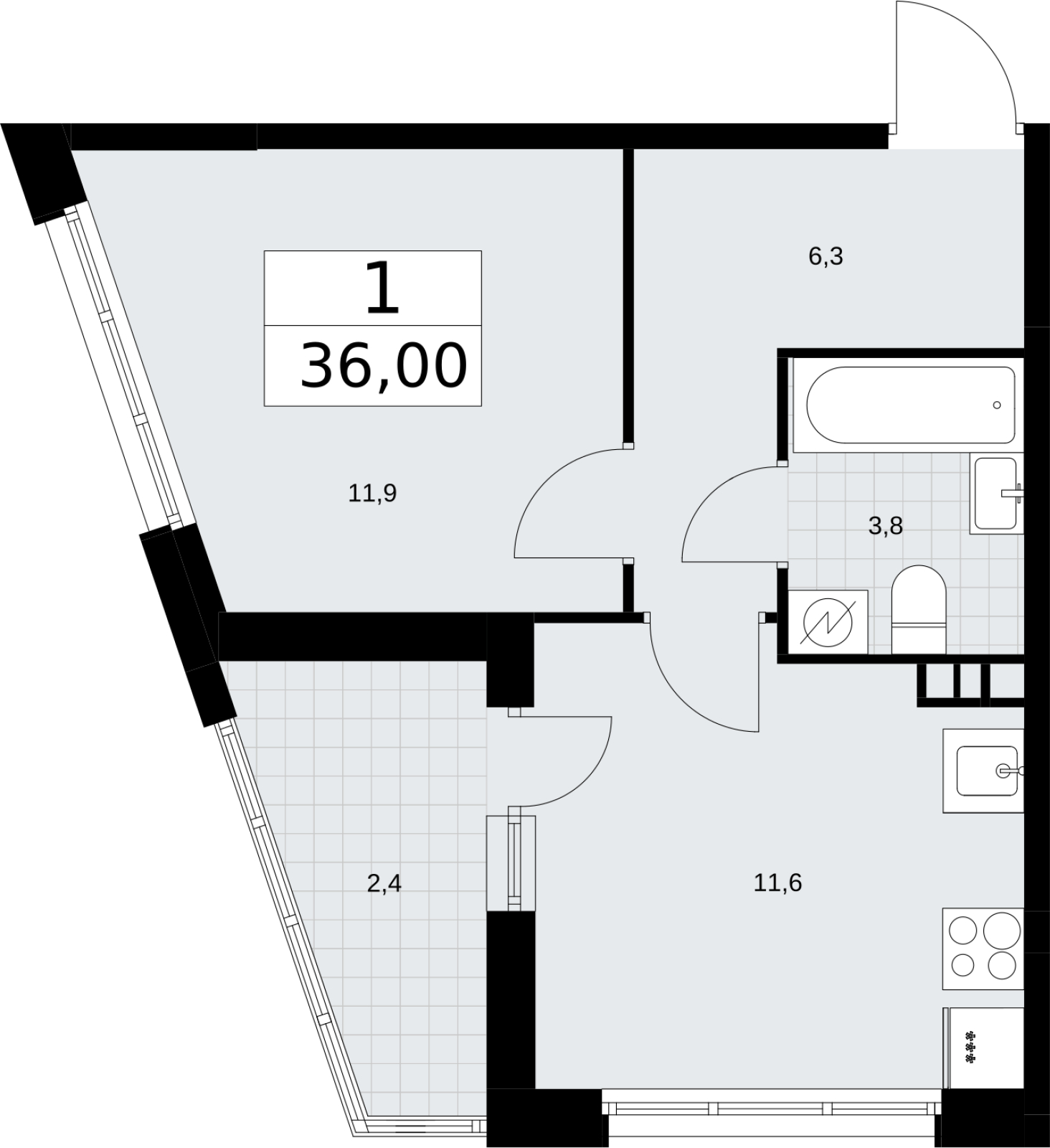 1-комнатная квартира (Студия) в ЖК Родные кварталы на 6 этаже в 3 секции. Сдача в 3 кв. 2026 г.