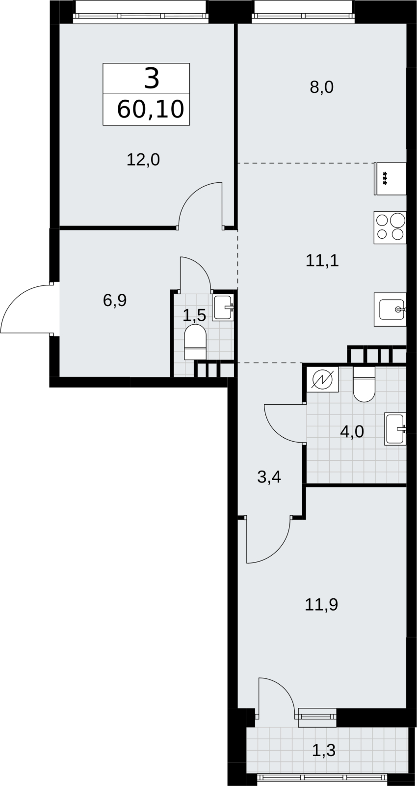 4-комнатная квартира в ЖК ERA на 30 этаже в 1 секции. Сдача в 3 кв. 2026 г.