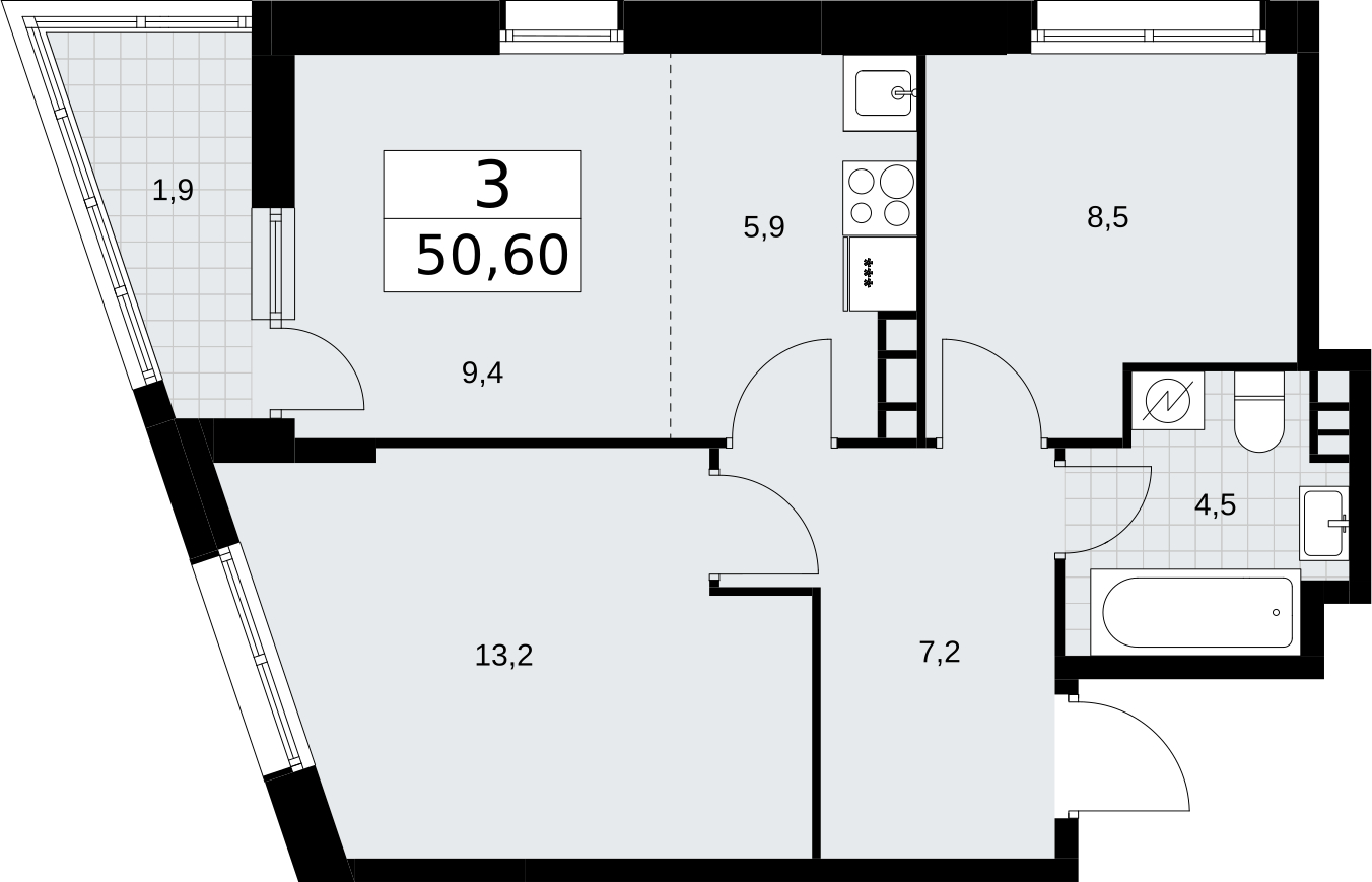 1-комнатная квартира в ЖК Родные кварталы на 8 этаже в 5 секции. Сдача в 3 кв. 2026 г.