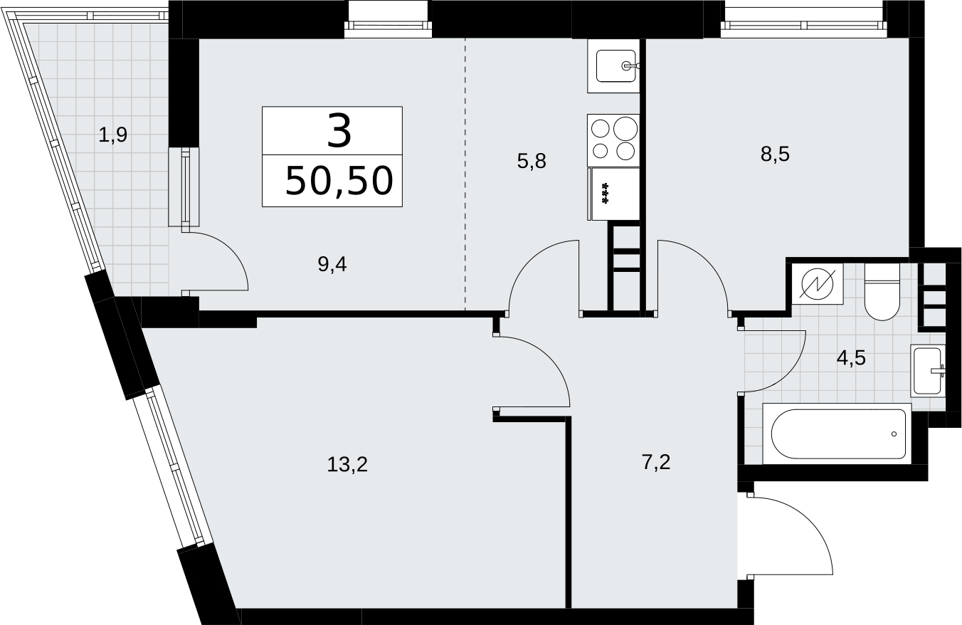 1-комнатная квартира (Студия) в ЖК Родные кварталы на 9 этаже в 5 секции. Сдача в 3 кв. 2026 г.
