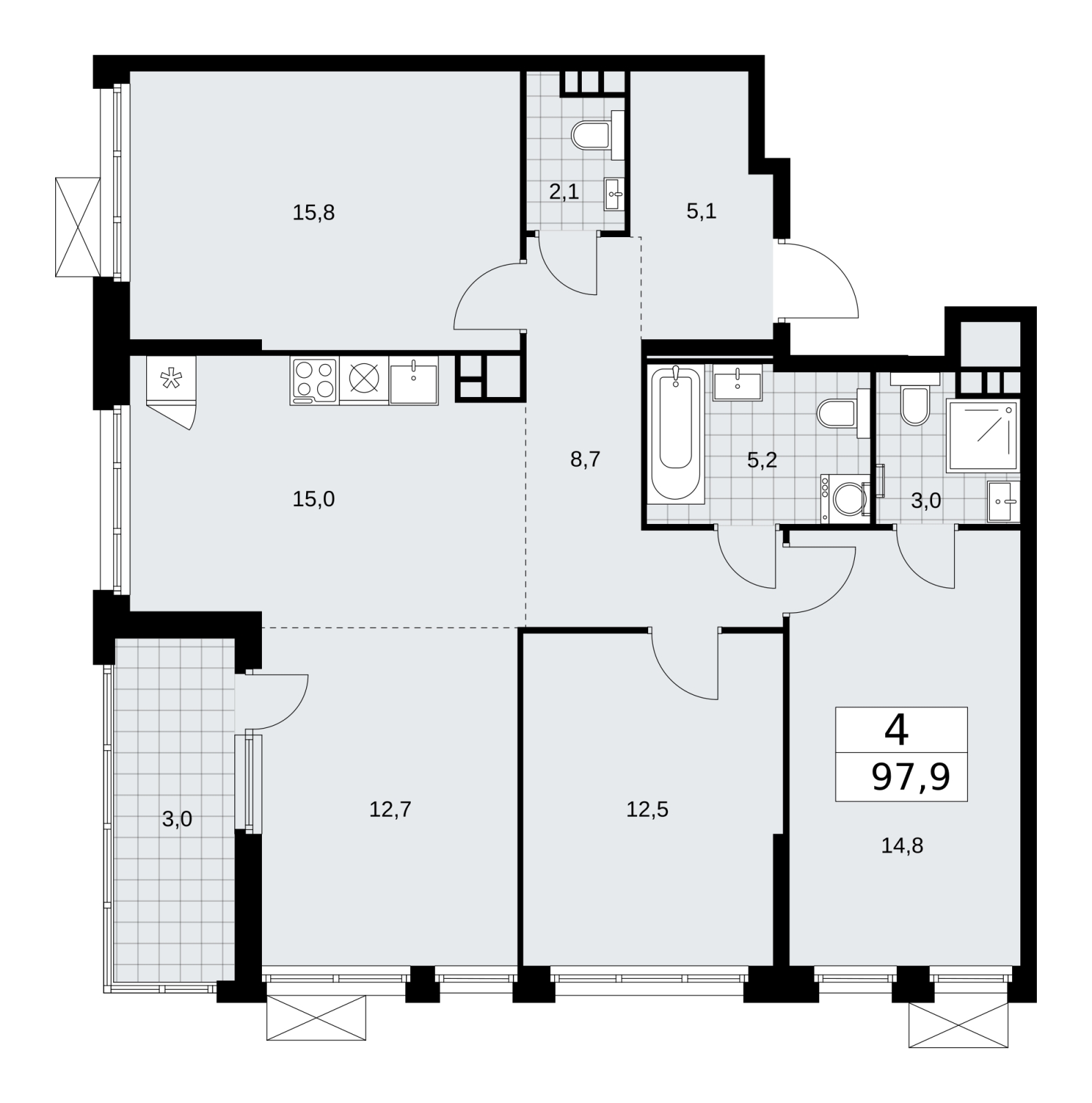 2-комнатная квартира в ЖК Скандинавия на 7 этаже в 4 секции. Сдача в 2 кв. 2026 г.