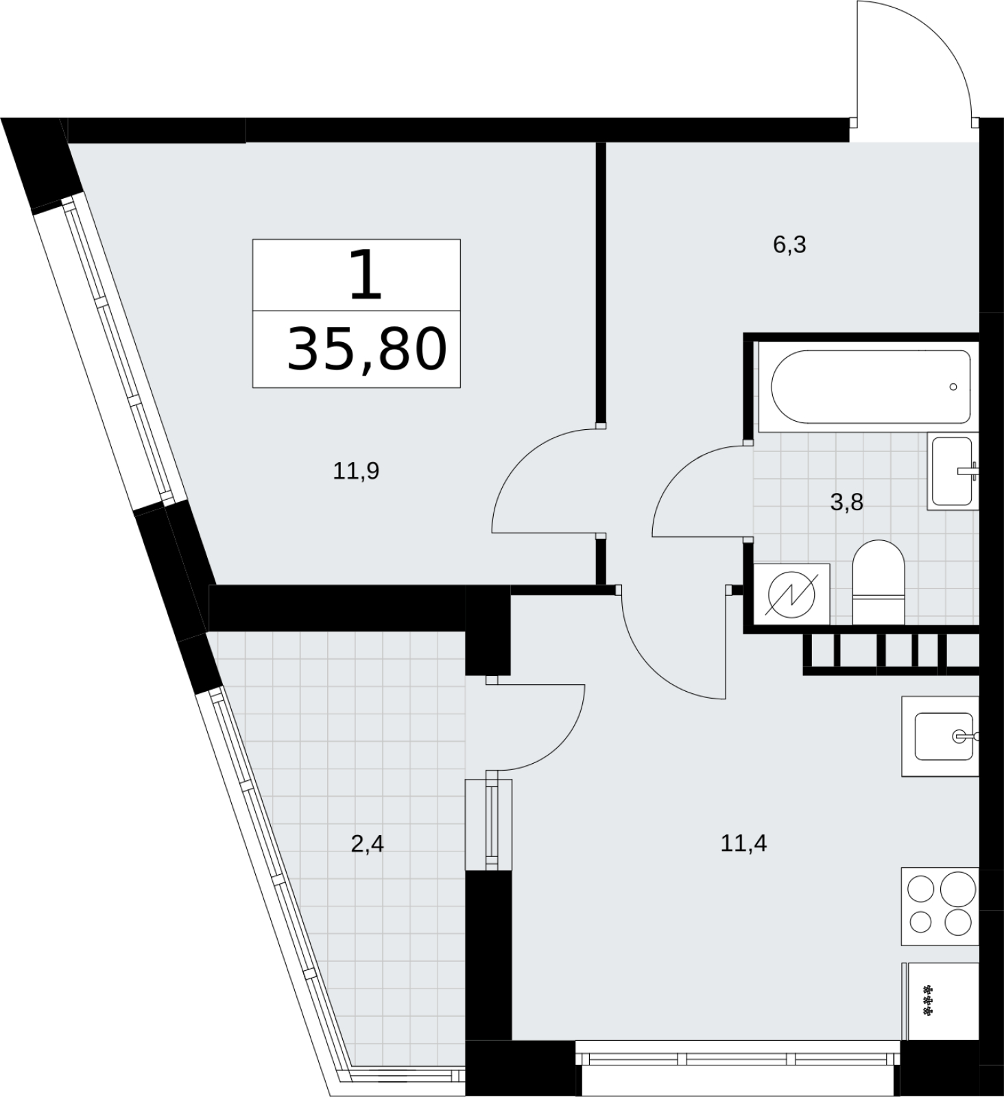 1-комнатная квартира в ЖК Кислород на 18 этаже в 1 секции. Сдача в 4 кв. 2024 г.