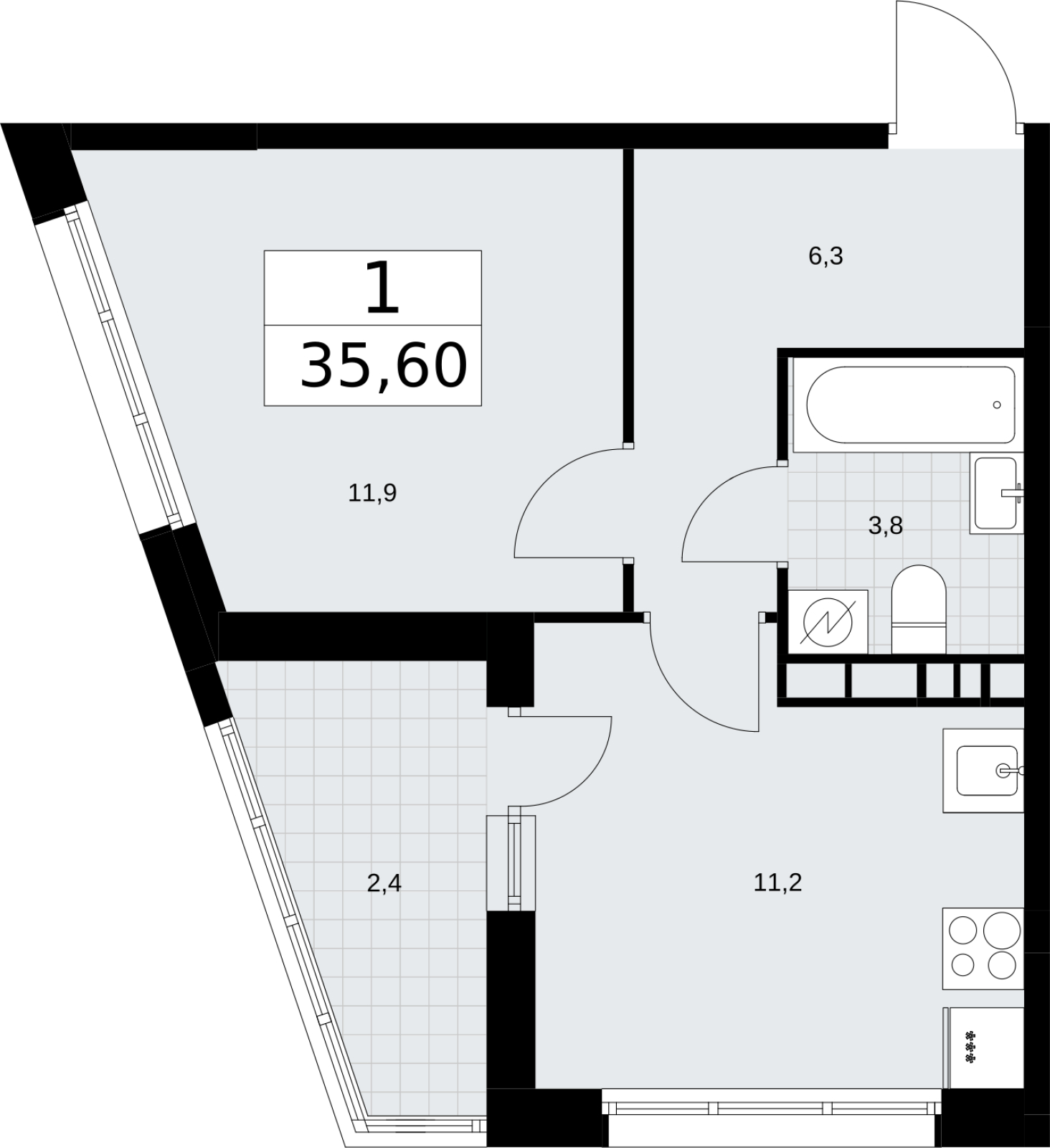 1-комнатная квартира в ЖК Кислород на 1 этаже в 1 секции. Сдача в 4 кв. 2025 г.