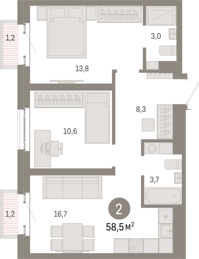 1-комнатная квартира в ЖК Родные кварталы на 8 этаже в 6 секции. Сдача в 3 кв. 2026 г.