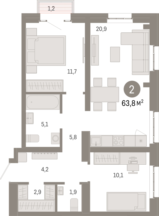 3-комнатная квартира с отделкой в ЖК ERA на 22 этаже в 1 секции. Сдача в 3 кв. 2026 г.