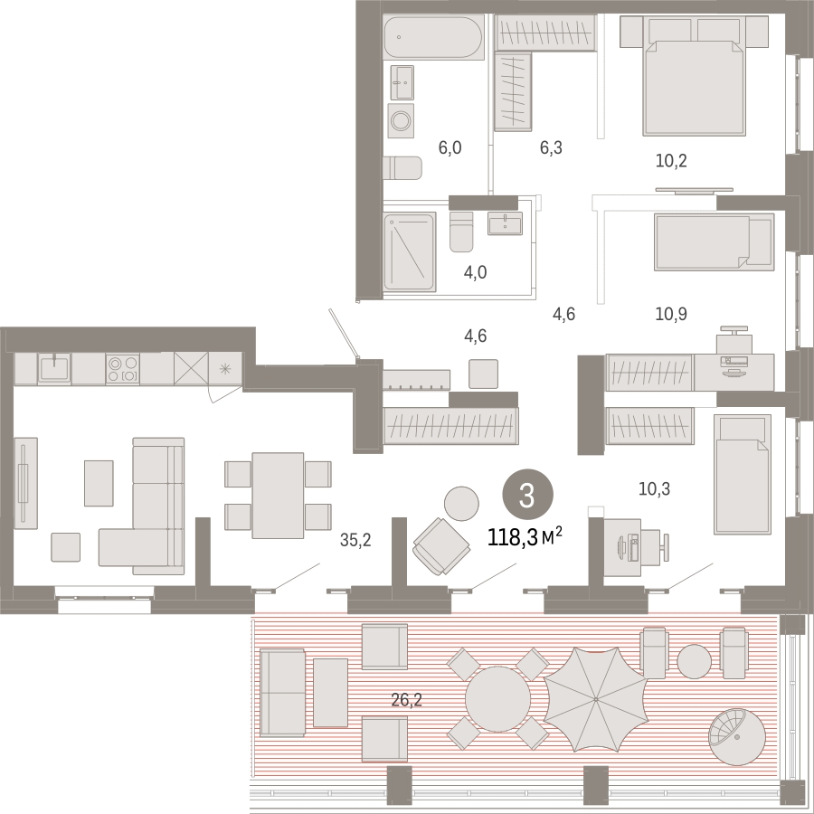 2-комнатная квартира с отделкой в ЖК ERA на 5 этаже в 1 секции. Сдача в 3 кв. 2026 г.