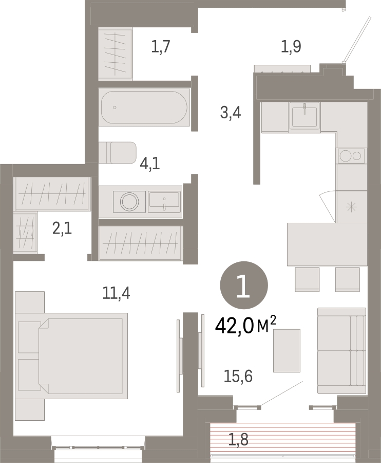 2-комнатная квартира в ЖК Родные кварталы на 6 этаже в 4 секции. Сдача в 3 кв. 2026 г.