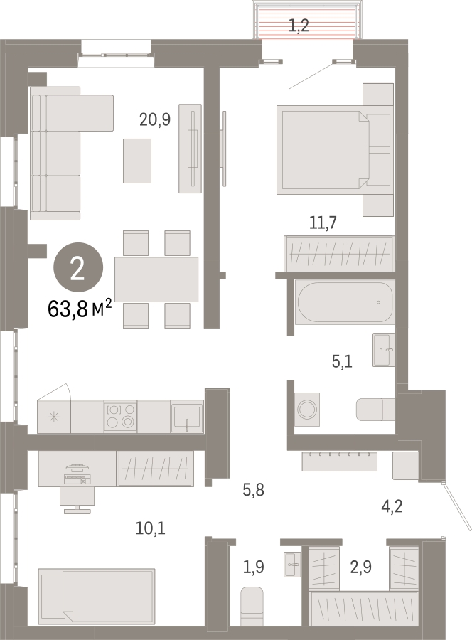 3-комнатная квартира с отделкой в ЖК ERA на 12 этаже в 1 секции. Сдача в 3 кв. 2026 г.