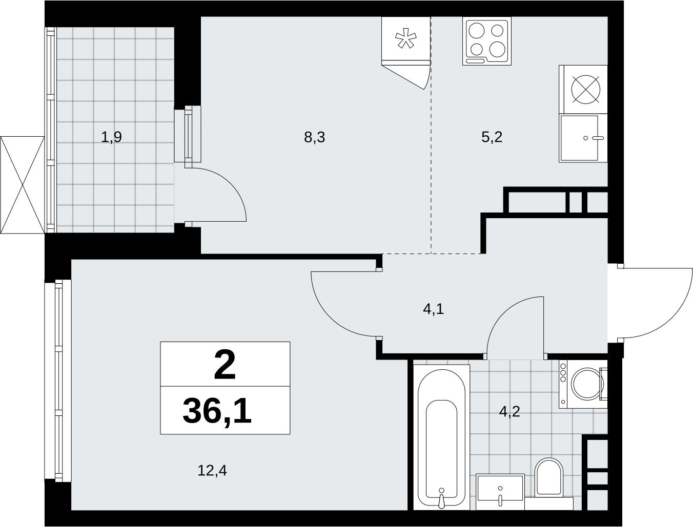 2-комнатная квартира в ЖК Скандинавия на 8 этаже в 4 секции. Сдача в 2 кв. 2026 г.