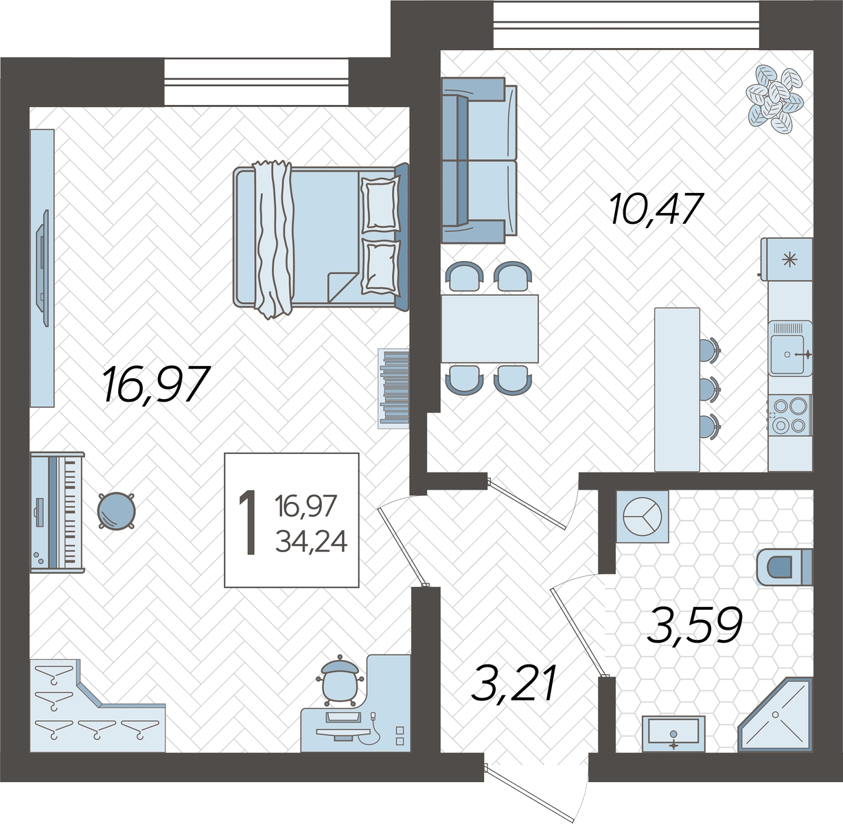 2-комнатная квартира в ЖК Родные кварталы на 2 этаже в 2 секции. Сдача в 3 кв. 2026 г.