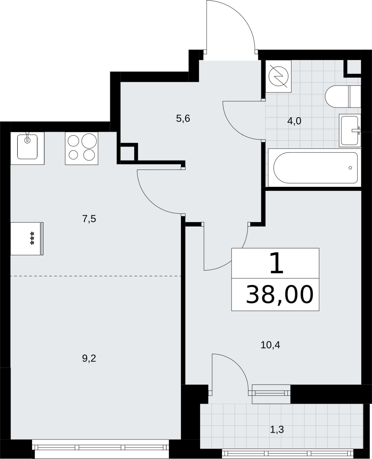 1-комнатная квартира (Студия) в ЖК Кислород на 6 этаже в 1 секции. Дом сдан.