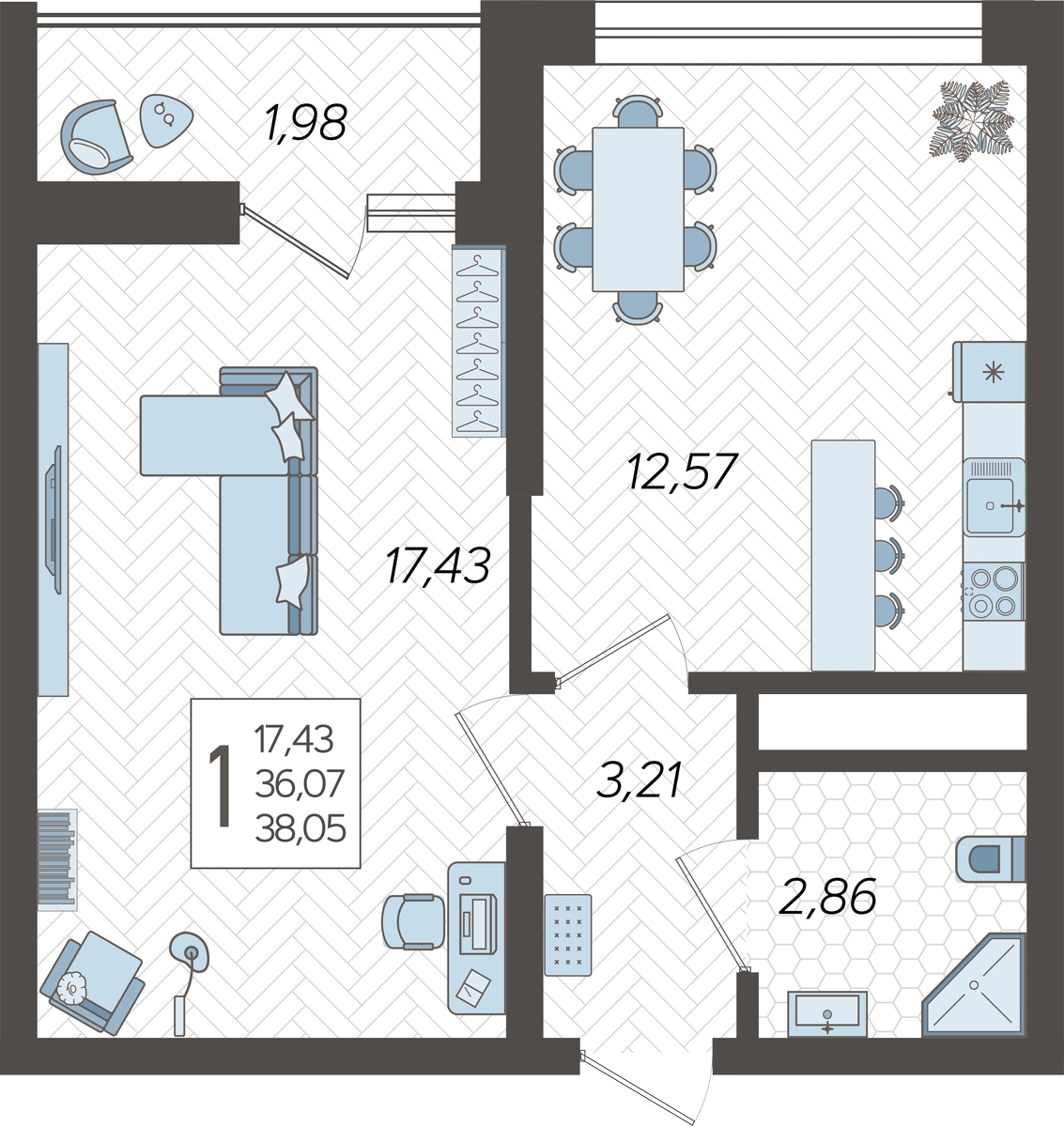 3-комнатная квартира в ЖК Родные кварталы на 5 этаже в 8 секции. Сдача в 3 кв. 2026 г.