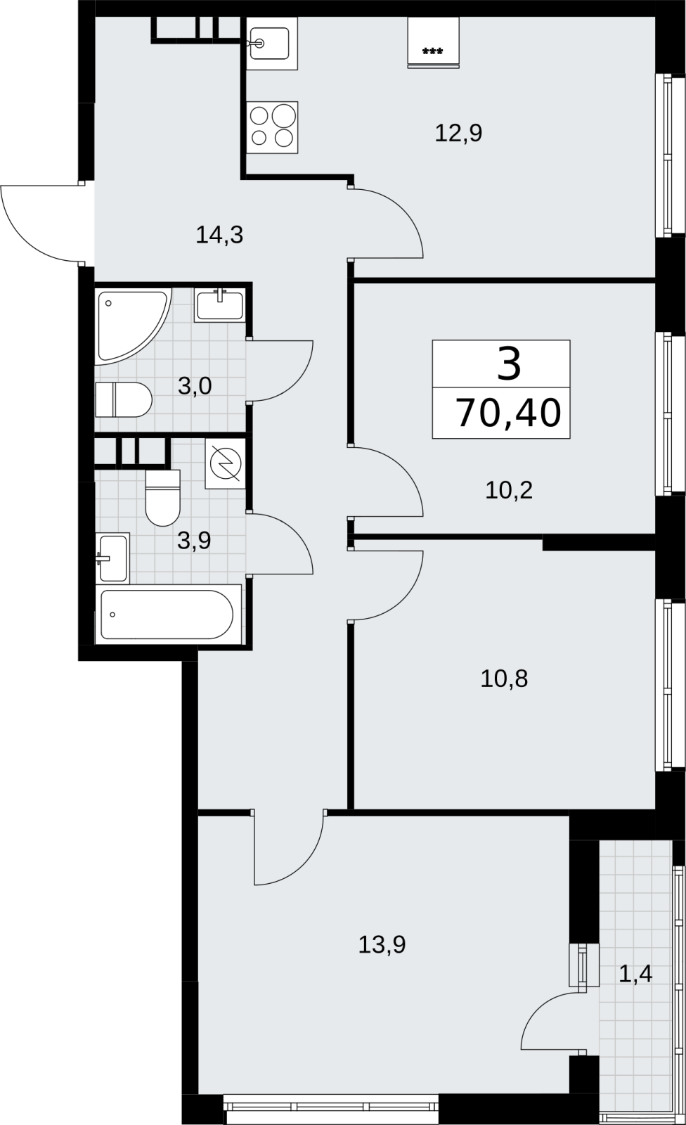 1-комнатная квартира в ЖК Родные кварталы на 3 этаже в 6 секции. Сдача в 3 кв. 2026 г.