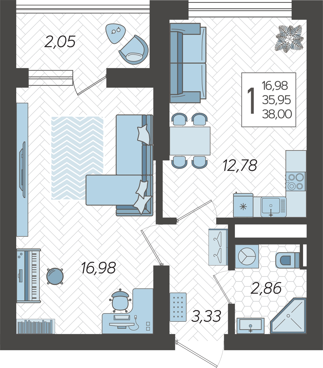 1-комнатная квартира с отделкой в ЖК Родные кварталы на 4 этаже в 3 секции. Сдача в 4 кв. 2026 г.