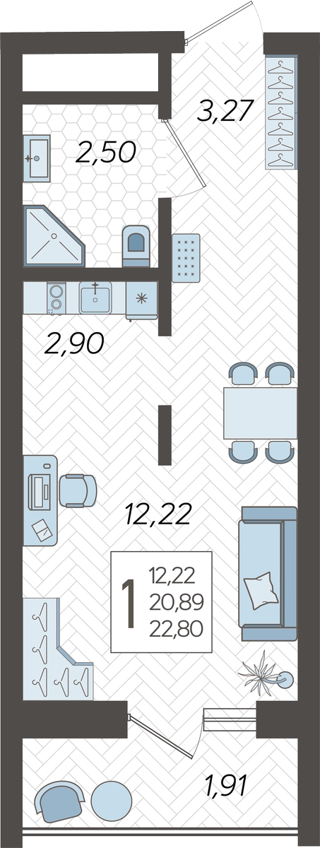 1-комнатная квартира с отделкой в ЖК Родные кварталы на 7 этаже в 3 секции. Сдача в 4 кв. 2026 г.