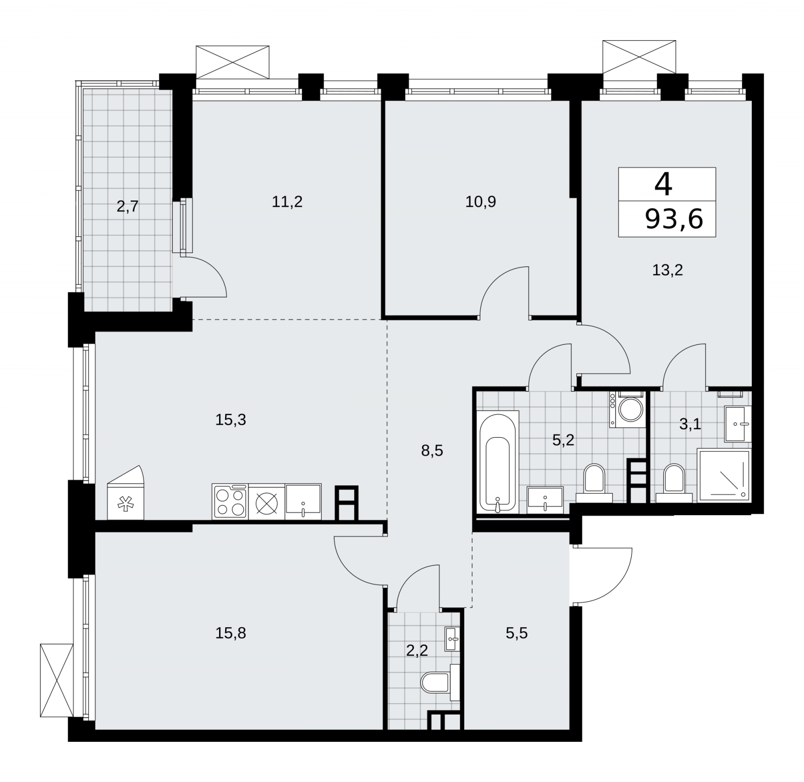3-комнатная квартира в ЖК Скандинавия на 10 этаже в 1 секции. Сдача в 2 кв. 2026 г.