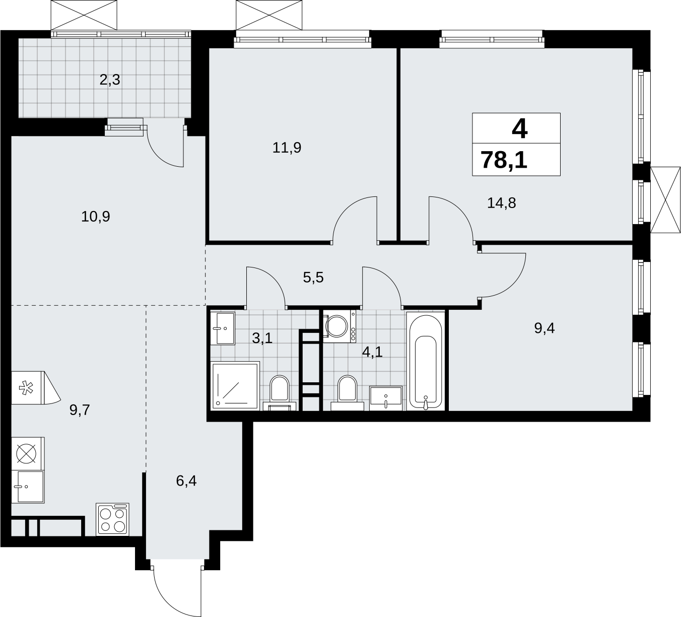 1-комнатная квартира (Студия) в ЖК Скандинавия на 11 этаже в 4 секции. Сдача в 2 кв. 2026 г.