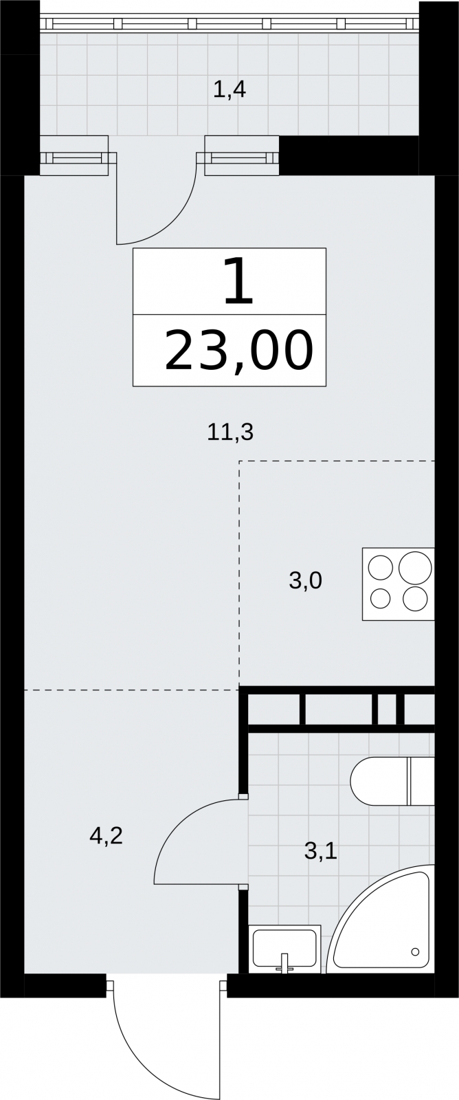 1-комнатная квартира (Студия) с отделкой в ЖК Измайловский парк на 22 этаже в 1 секции. Сдача в 4 кв. 2024 г.