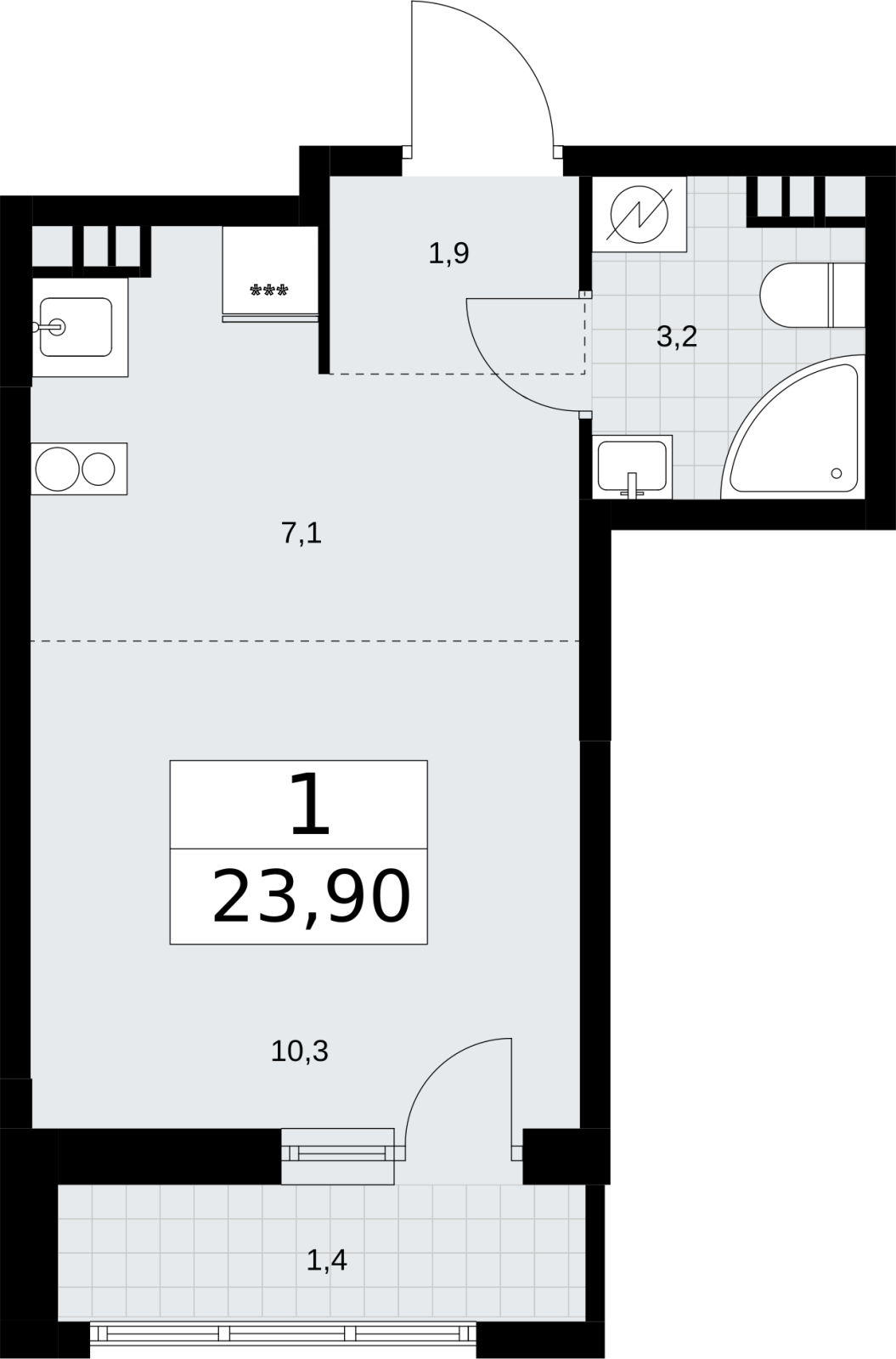 1-комнатная квартира (Студия) с отделкой в ЖК Измайловский парк на 23 этаже в 1 секции. Сдача в 4 кв. 2024 г.