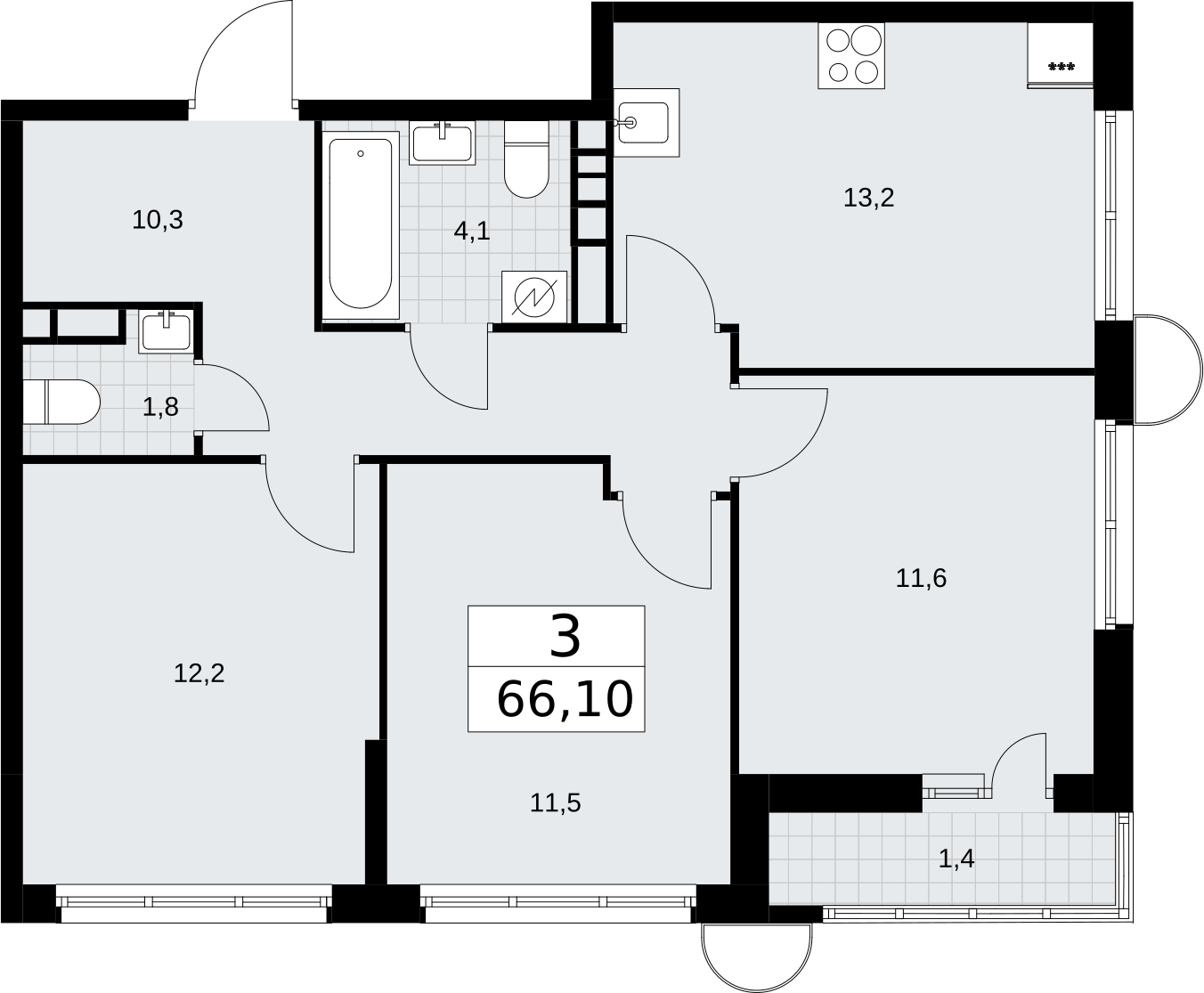 1-комнатная квартира (Студия) с отделкой в ЖК Измайловский парк на 23 этаже в 1 секции. Сдача в 4 кв. 2024 г.