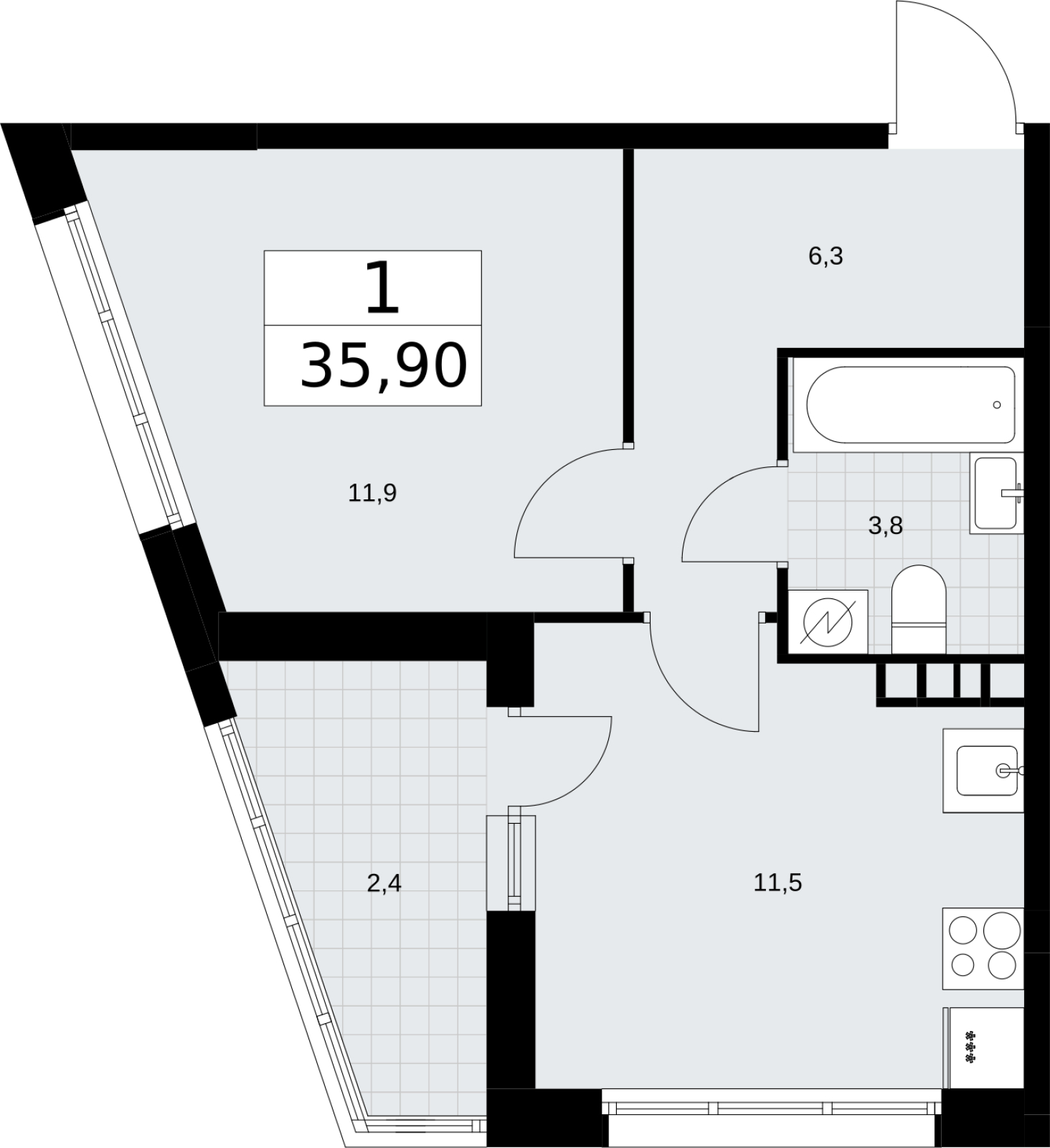 1-комнатная квартира (Студия) с отделкой в ЖК Измайловский парк на 24 этаже в 1 секции. Сдача в 4 кв. 2024 г.