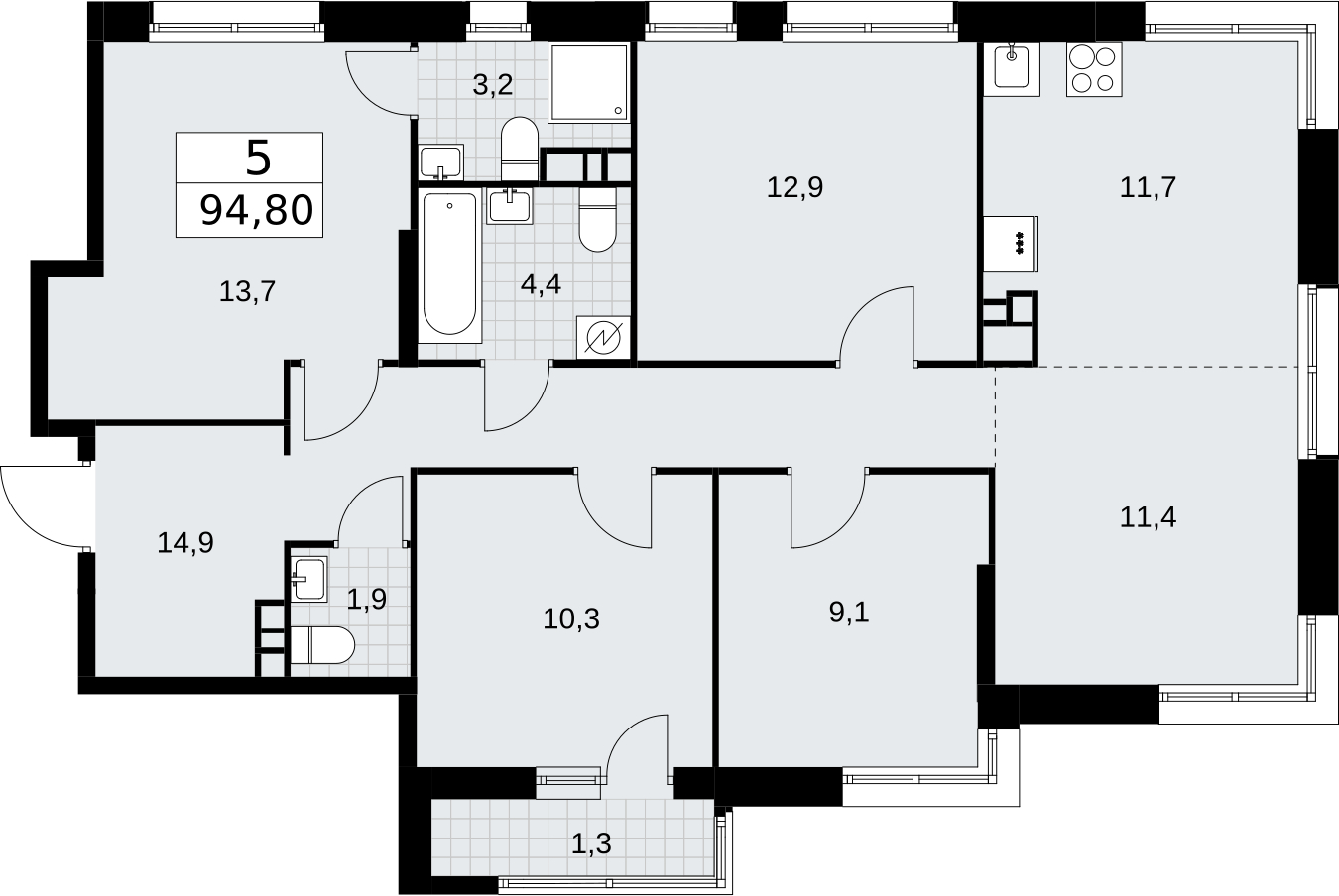 1-комнатная квартира с отделкой в ЖК Родные кварталы на 5 этаже в 1 секции. Сдача в 4 кв. 2026 г.