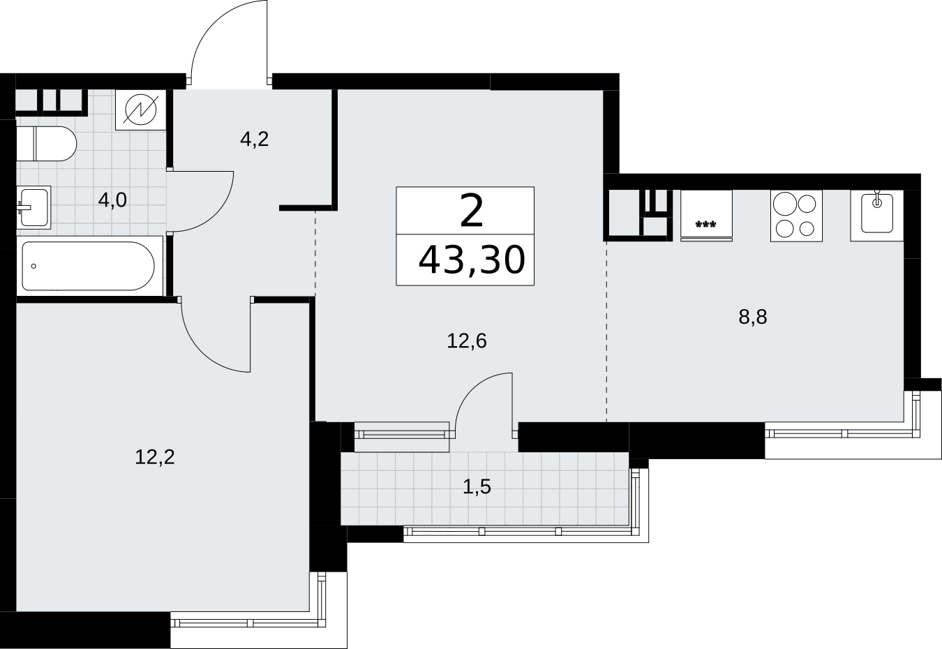2-комнатная квартира с отделкой в ЖК Кислород на 10 этаже в 1 секции. Сдача в 2 кв. 2025 г.