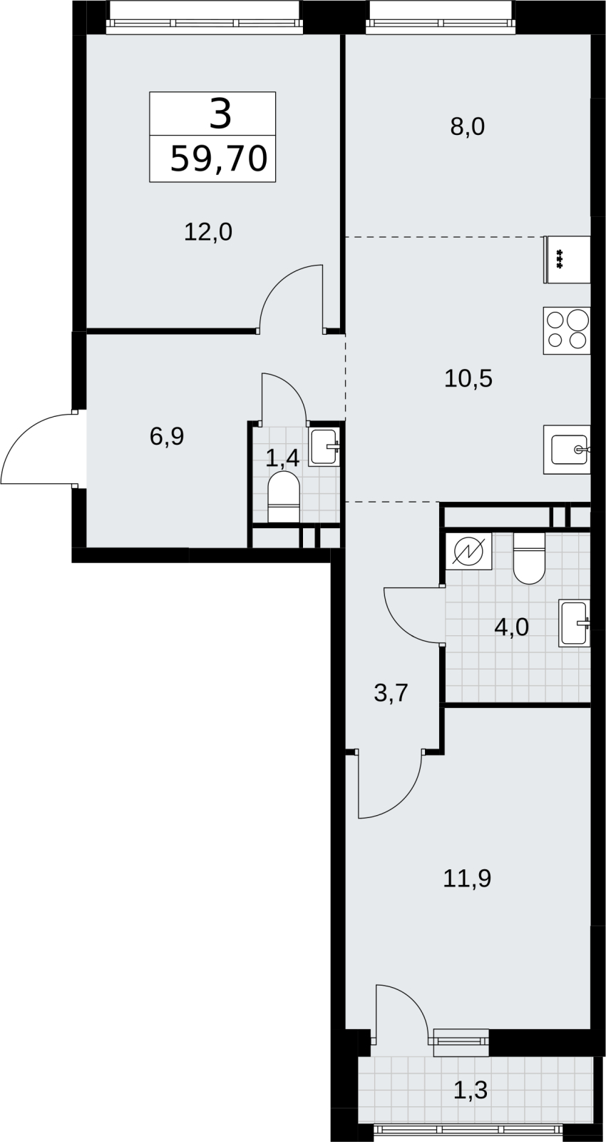 3-комнатная квартира с отделкой в ЖК Измайловский парк на 7 этаже в 1 секции. Сдача в 4 кв. 2024 г.