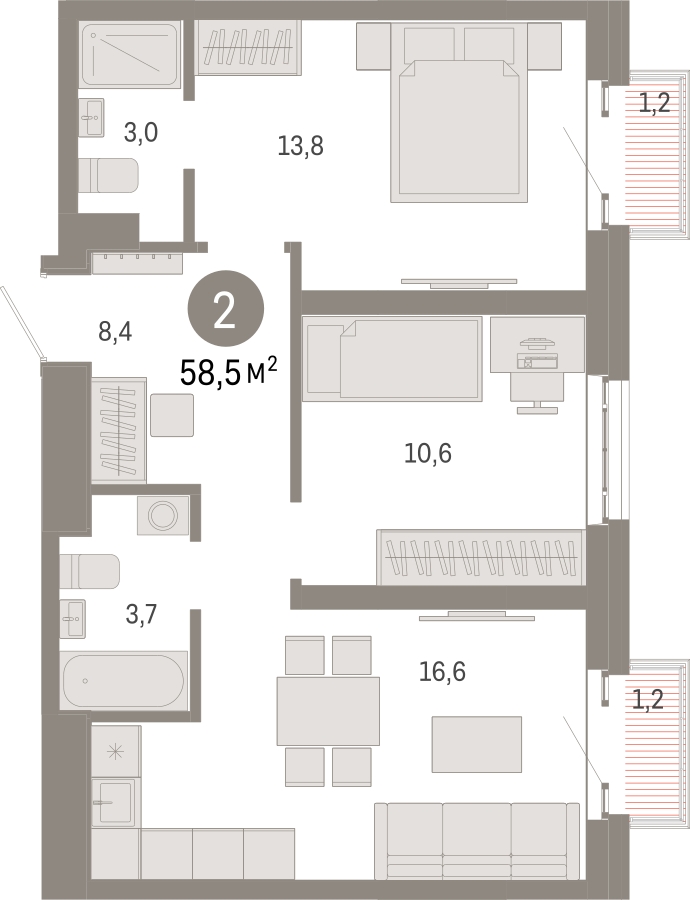 2-комнатная квартира с отделкой в ЖК Кислород на 7 этаже в 1 секции. Дом сдан.