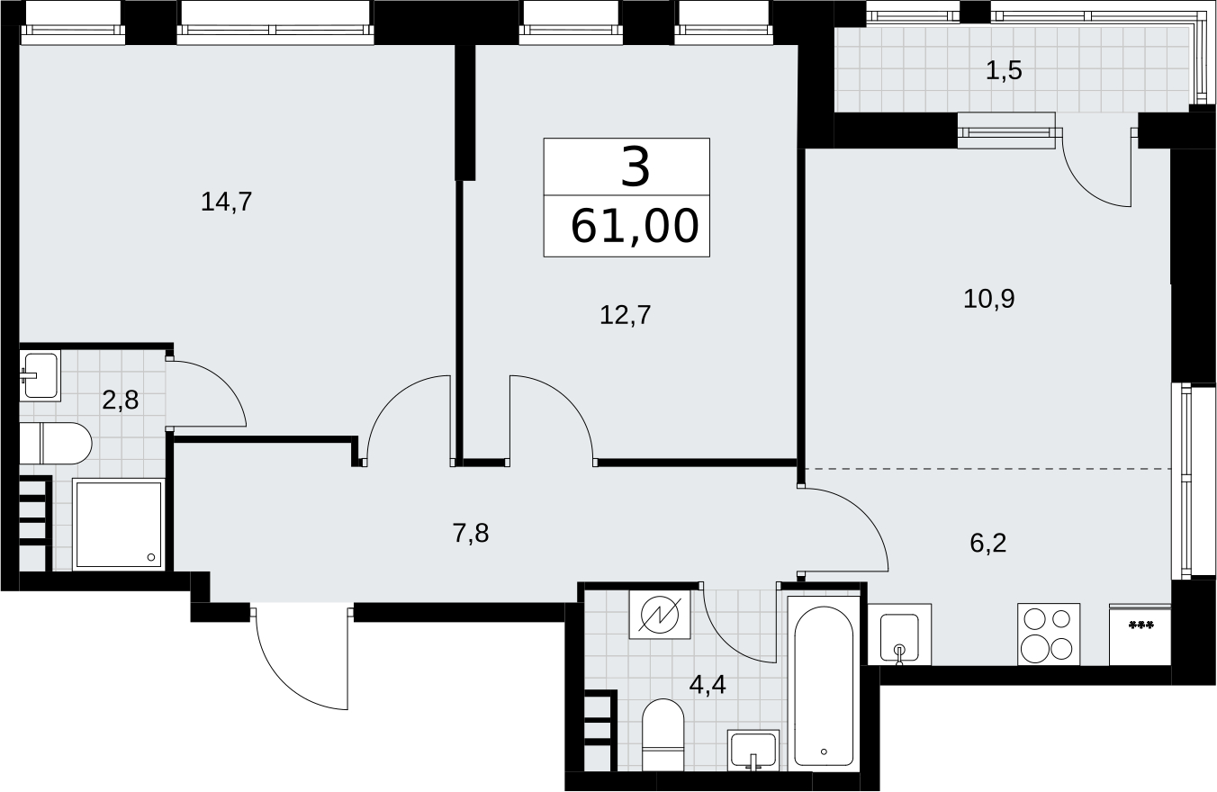 1-комнатная квартира (Студия) в ЖК Кислород на 4 этаже в 1 секции. Сдача в 2 кв. 2025 г.