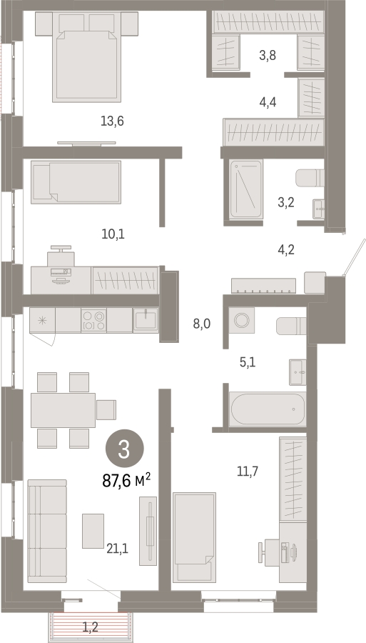 4-комнатная квартира с отделкой в ЖК Родные кварталы на 6 этаже в 3 секции. Сдача в 4 кв. 2026 г.